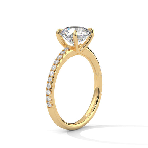 Architectural yellow gold pave setting for round brilliant lab diamond