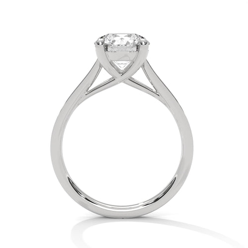 White gold round cathedral solitaire with hand-set micro-pavé diamonds