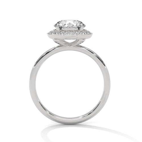 Elevated white gold 4-prong mount for round lab diamond halo