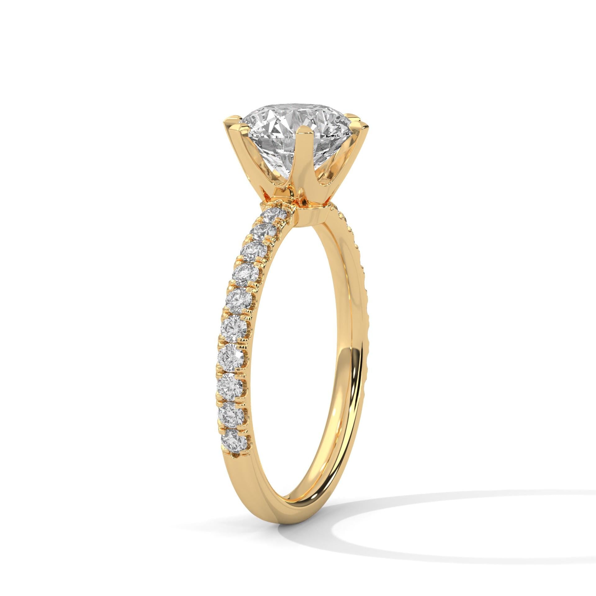 Elevated yellow gold 6-prong cathedral mount for round lab diamond