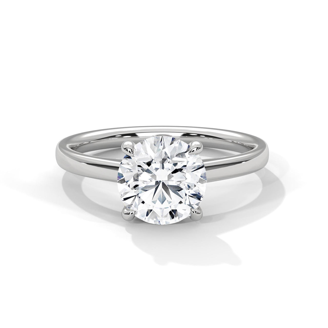 Round Lab Grown Diamond Cathedral Solitaire Ring 4-Prong White Gold
