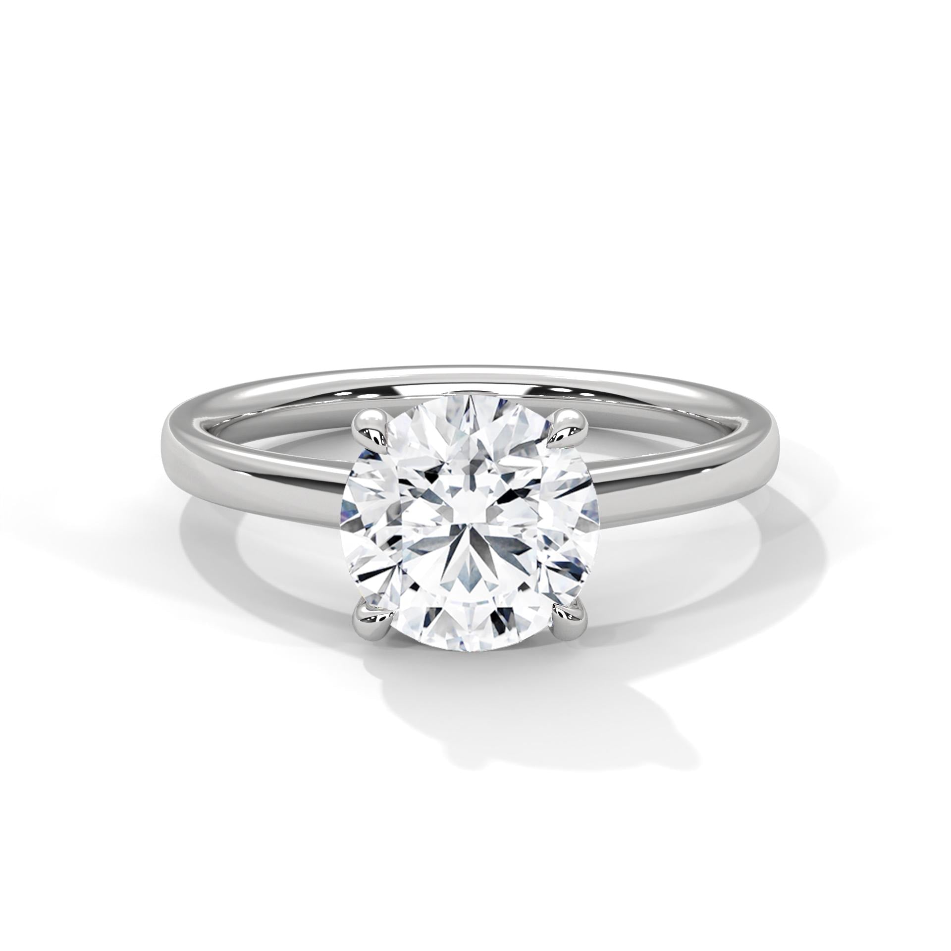 Round Lab Grown Diamond Cathedral Solitaire Ring 4-Prong White Gold