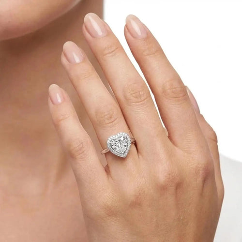 Heart Cut Lab Grown Diamond Halo Cathedral Ring