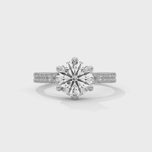 Round Lab Grown Diamond 6-Prong Pavé Cathedral Ring | E VS1 | 14K 18K Gold