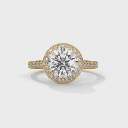 Round Lab Grown Diamond Halo Ring | Pavé Band | E VS1 IGI | 14K 18K Gold