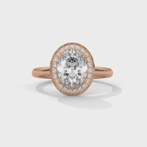 Oval Cut Lab Grown Diamond Halo Solitaire Ring | Solid Gold Band | 14K 18K