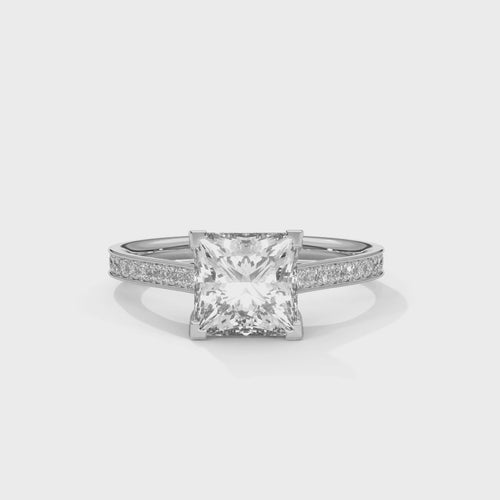 Princess Cut Lab Grown Diamond Pavé Cathedral Ring