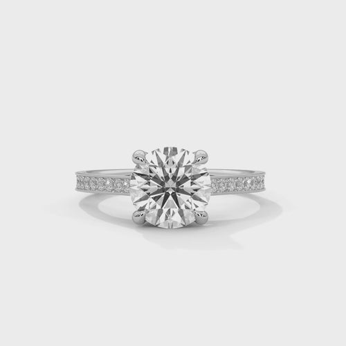 Round Pavé Cathedral Solitaire Lab Grown Diamond Ring | F VS2 | Micro-Pavé Taper