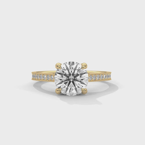 Round Pavé Cathedral Solitaire Lab Grown Diamond Ring | F VS2 | Micro-Pavé Taper
