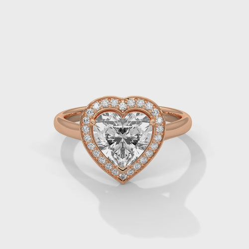 Heart Cut Lab Grown Diamond Halo Cathedral Ring