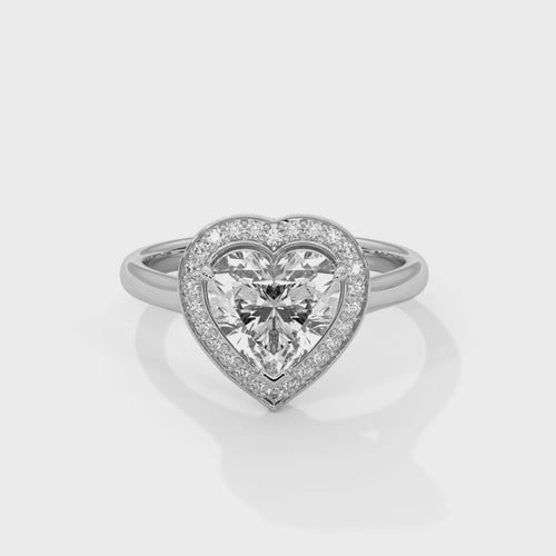 Heart Cut Lab Grown Diamond Halo Cathedral Ring