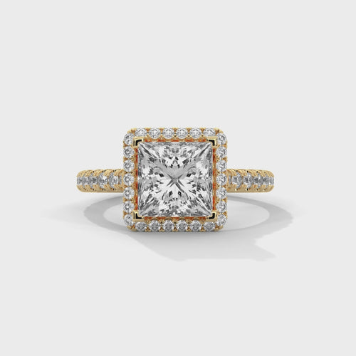 Princess Cut Lab Grown Diamond Halo Cathedral Ring | E VS1 | 14K 18K Gold