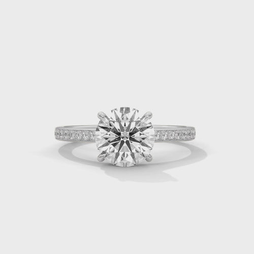 Round Pavé Cathedral Lab Grown Diamond Engagement Ring | F VS2 | 14K 18K Gold