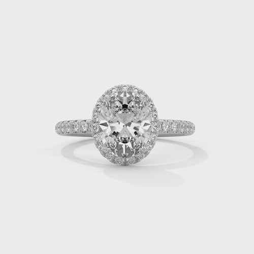 Oval Cut Lab Grown Diamond Pavé Halo Engagement Ring | 14K 18K Gold | 1–3ct