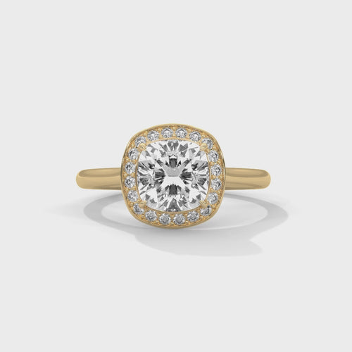 Cushion Cut Lab Grown Diamond Halo Ring | Solid Band | F VS2 | 14K 18K Gold