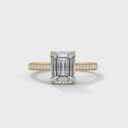 Emerald Cut Lab Grown Diamond Pave Cathedral Ring | F VS2 | 14K 18K Gold
