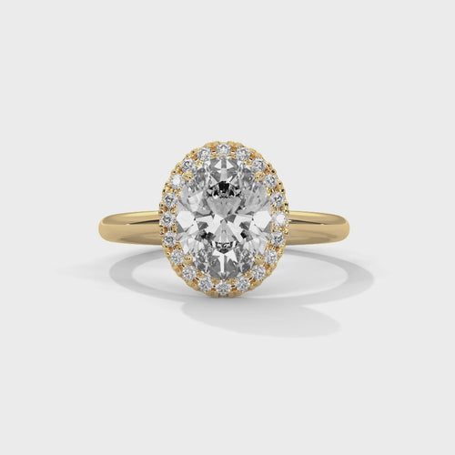 Oval Cut Lab Grown Diamond Halo Ring | Pavé Band | 14K 18K Solid Gold | 1–3ct