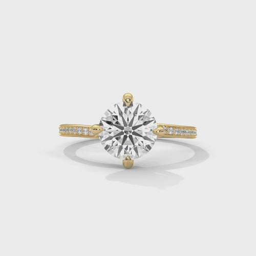 Round Pavé Solitaire Lab Grown Diamond Ring | E VS1 | 4-Prong | 14K 18K Gold