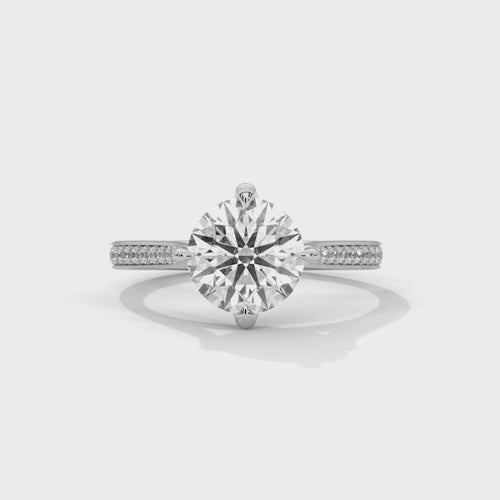 Round Tulip Petal Cathedral Lab Grown Diamond Ring | Pavé Band | 14K 18K Gold