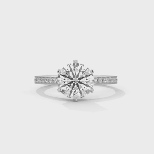 Round Pavé Cathedral Lab Grown Diamond Ring | F VS2 | 58-Facet | 14K 18K Gold