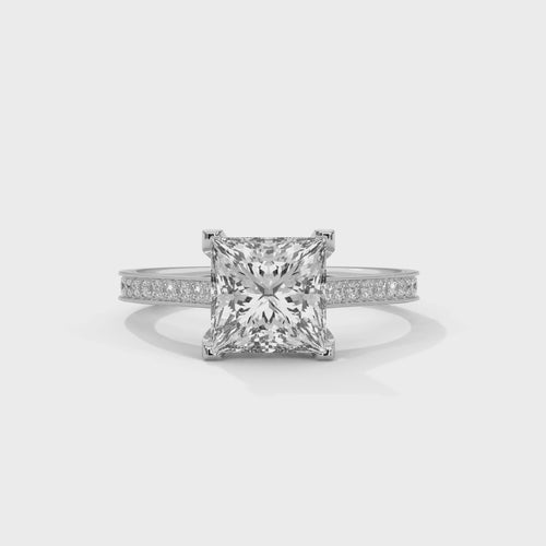 Princess Cut Lab Grown Diamond Pavé Cathedral Ring