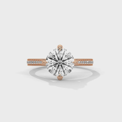 Round Tulip Petal Cathedral Lab Grown Diamond Ring | Pavé Band | 14K 18K Gold