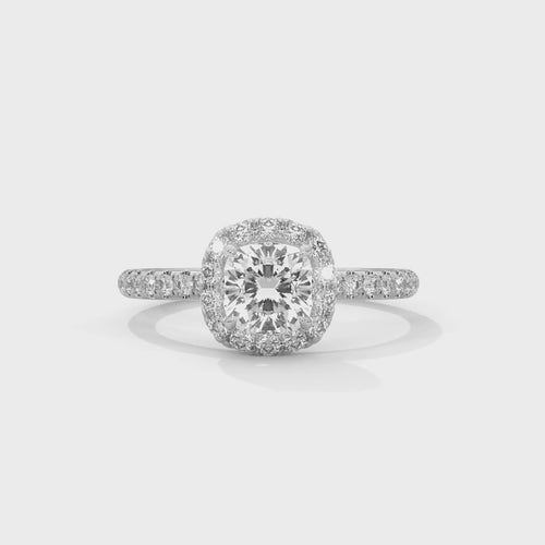 Cushion Cut Lab Grown Diamond Pavé Halo Ring | E VS1 | 14K 18K Gold | 1-3ct