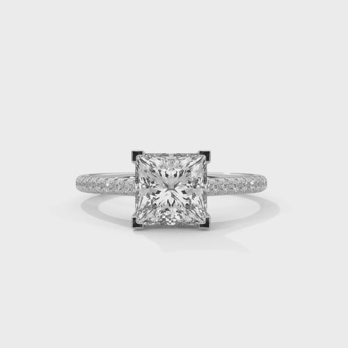 Princess Cut Lab Grown Diamond Pavé Cathedral Ring | E VS1 | 14K 18K Gold