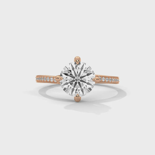 Round Pavé Solitaire Lab Grown Diamond Ring | E VS1 | 4-Prong | 14K 18K Gold