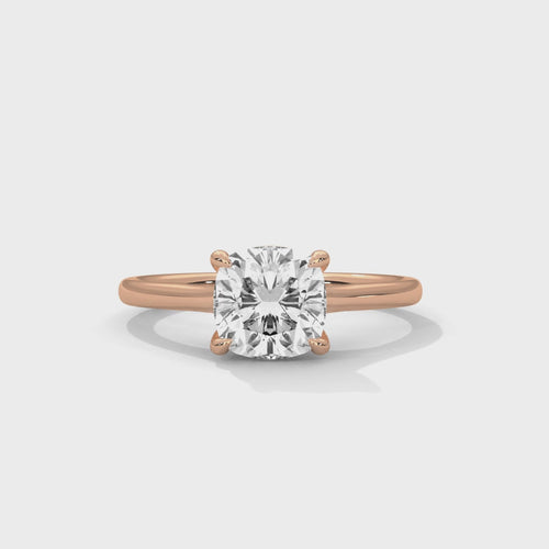 Cushion Cut Lab Grown Diamond Cathedral Solitaire Ring | E VS1 | 14K 18K Gold