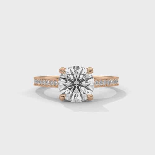 Round Pavé Cathedral Solitaire Lab Grown Diamond Ring | F VS2 | Micro-Pavé Taper