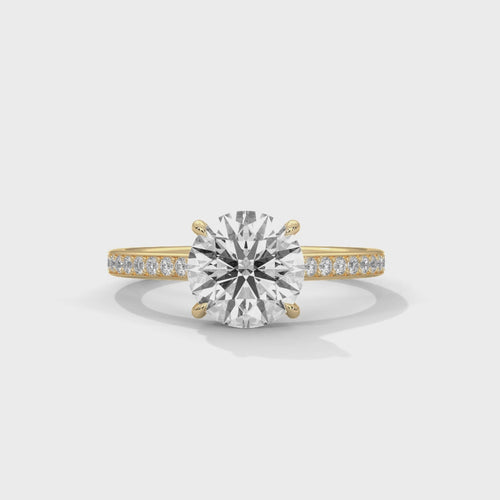Round Pavé Cathedral Lab Grown Diamond Engagement Ring | F VS2 | 14K 18K Gold