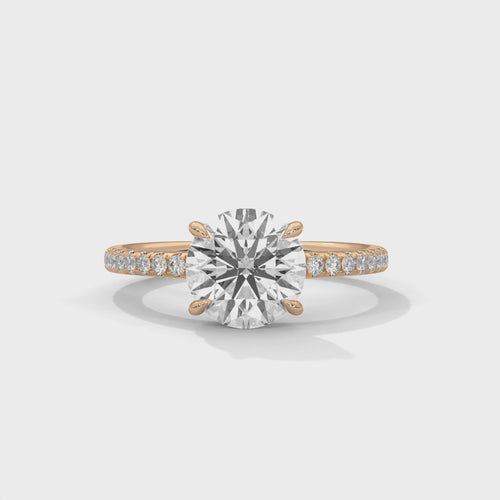 Round Pavé Cathedral Lab Grown Diamond Ring | F VS2 | Wide Pavé | 14K 18K Gold