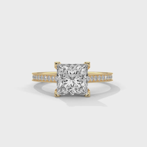 Princess Cut Lab Grown Diamond Pavé Cathedral Ring