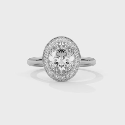 Oval Cut Lab Grown Diamond Halo Solitaire Ring | Solid Gold Band | 14K 18K