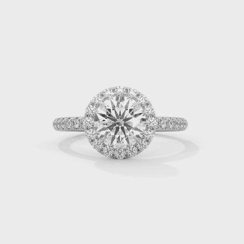 Round Cathedral Halo Pavé Lab Grown Diamond Ring | E VS1 | 14K 18K Gold | 1-3ct