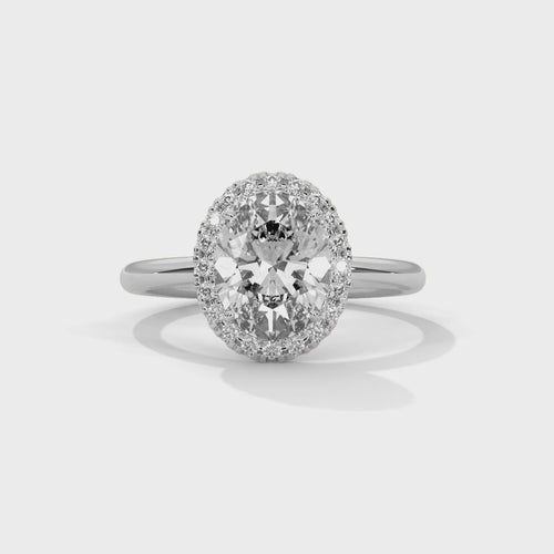 Oval Cut Lab Grown Diamond Halo Ring | Pavé Band | 14K 18K Solid Gold | 1–3ct