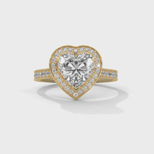 Heart Cut Lab Grown Diamond Halo Cathedral Ring | F VS2 | 14K 18K Gold | 1-3ct