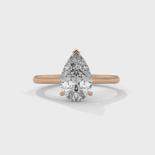 Pear Cut Lab Grown Diamond Cathedral Solitaire Ring | E VS1 | 14K 18K Gold