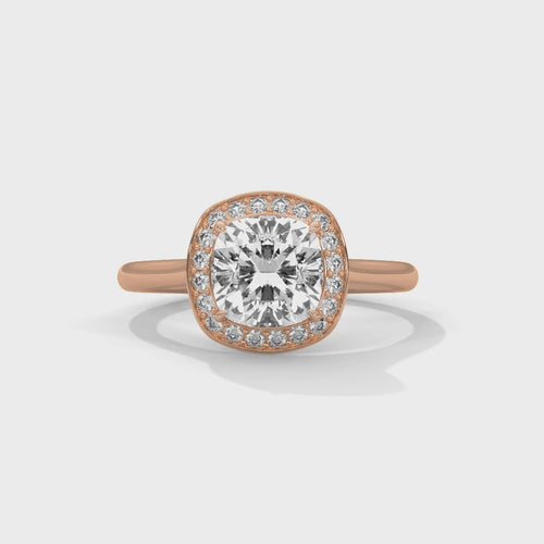 Cushion Cut Lab Grown Diamond Halo Ring | Solid Band | F VS2 | 14K 18K Gold