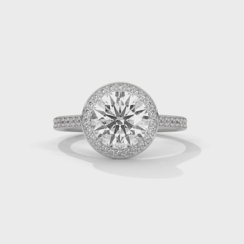 Round Lab Grown Diamond Halo Ring | Pavé Band | E VS1 IGI | 14K 18K Gold