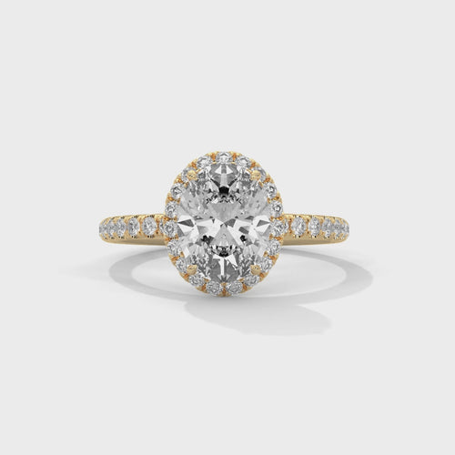 Oval Cut Lab Grown Diamond Pavé Halo Engagement Ring | 14K 18K Gold | 1–3ct