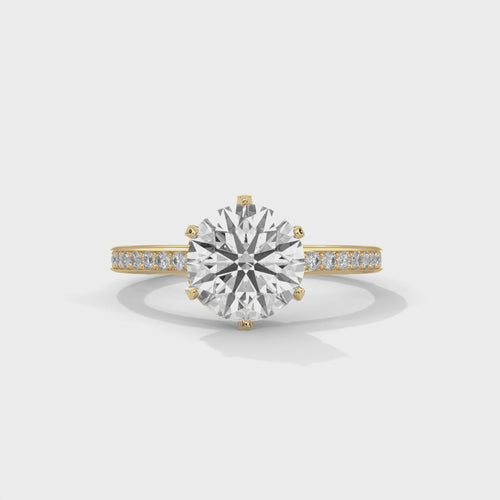 Round Pavé Cathedral Lab Grown Diamond Ring | F VS2 | 58-Facet | 14K 18K Gold