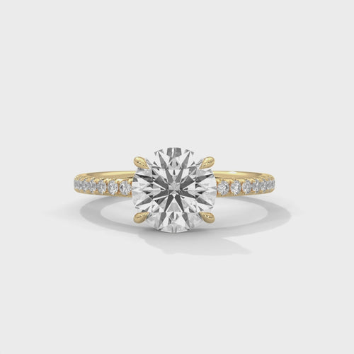 Round Pavé Cathedral Lab Grown Diamond Ring | F VS2 | Wide Pavé | 14K 18K Gold