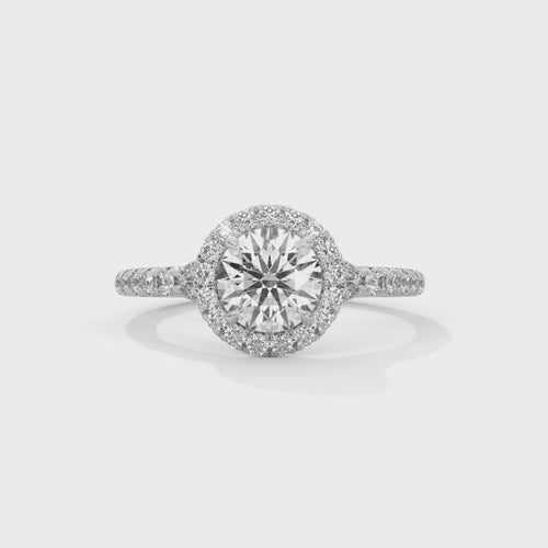 Round Brilliant Halo Pavé Band Lab Grown Diamond Ring | F VS2 | 14K 18K Gold