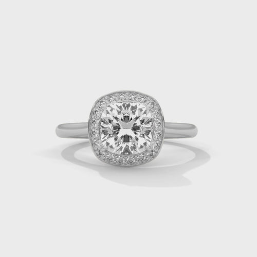 Cushion Cut Lab Grown Diamond Halo Ring | Solid Band | F VS2 | 14K 18K Gold