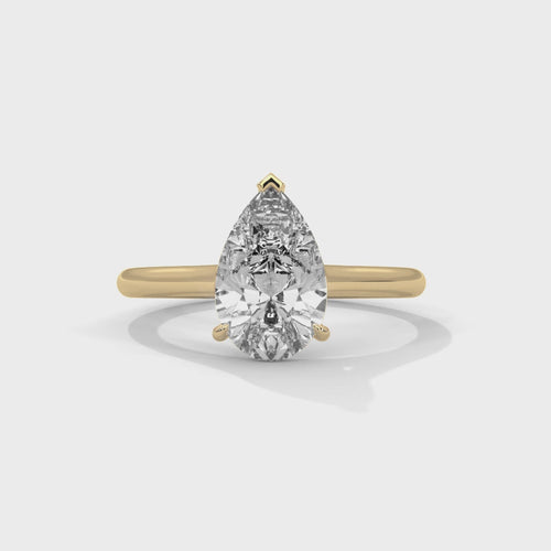 Pear Cut Lab Grown Diamond Cathedral Solitaire Ring | E VS1 | 14K 18K Gold