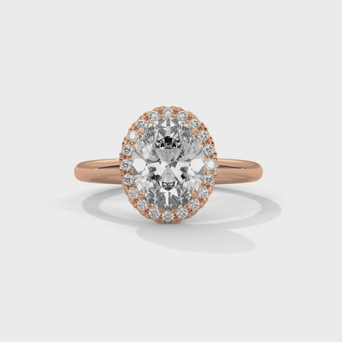 Oval Cut Lab Grown Diamond Halo Ring | Pavé Band | 14K 18K Solid Gold | 1–3ct