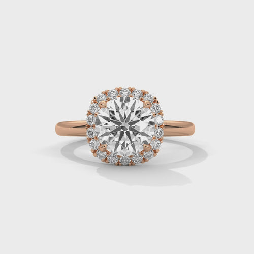 Round Halo Lab Grown Diamond Ring | Micro-Pavé Band | E VS1 | 14K 18K Gold