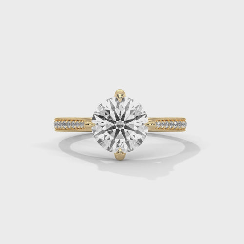 Round Tulip Petal Cathedral Lab Grown Diamond Ring | Pavé Band | 14K 18K Gold